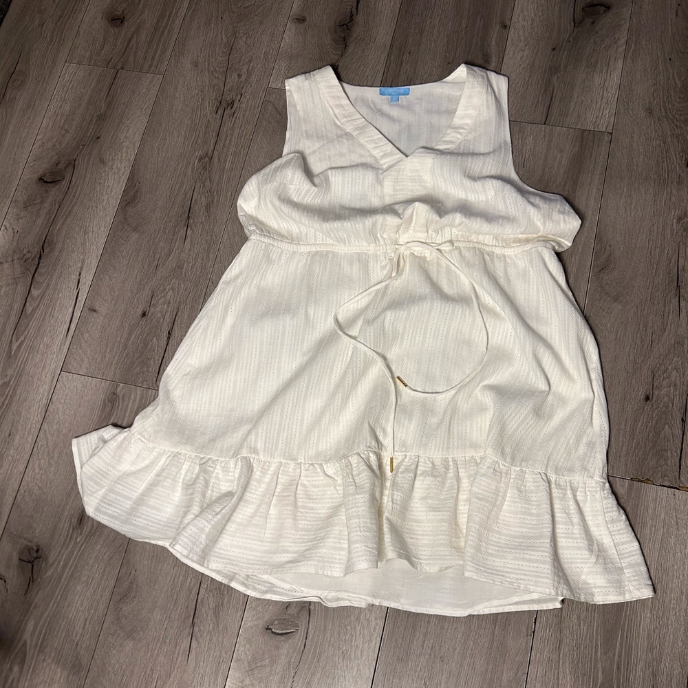 Draper James Cream Textured Eyelet Sleeveless Dress 1X Tiered Cottagecore Boho